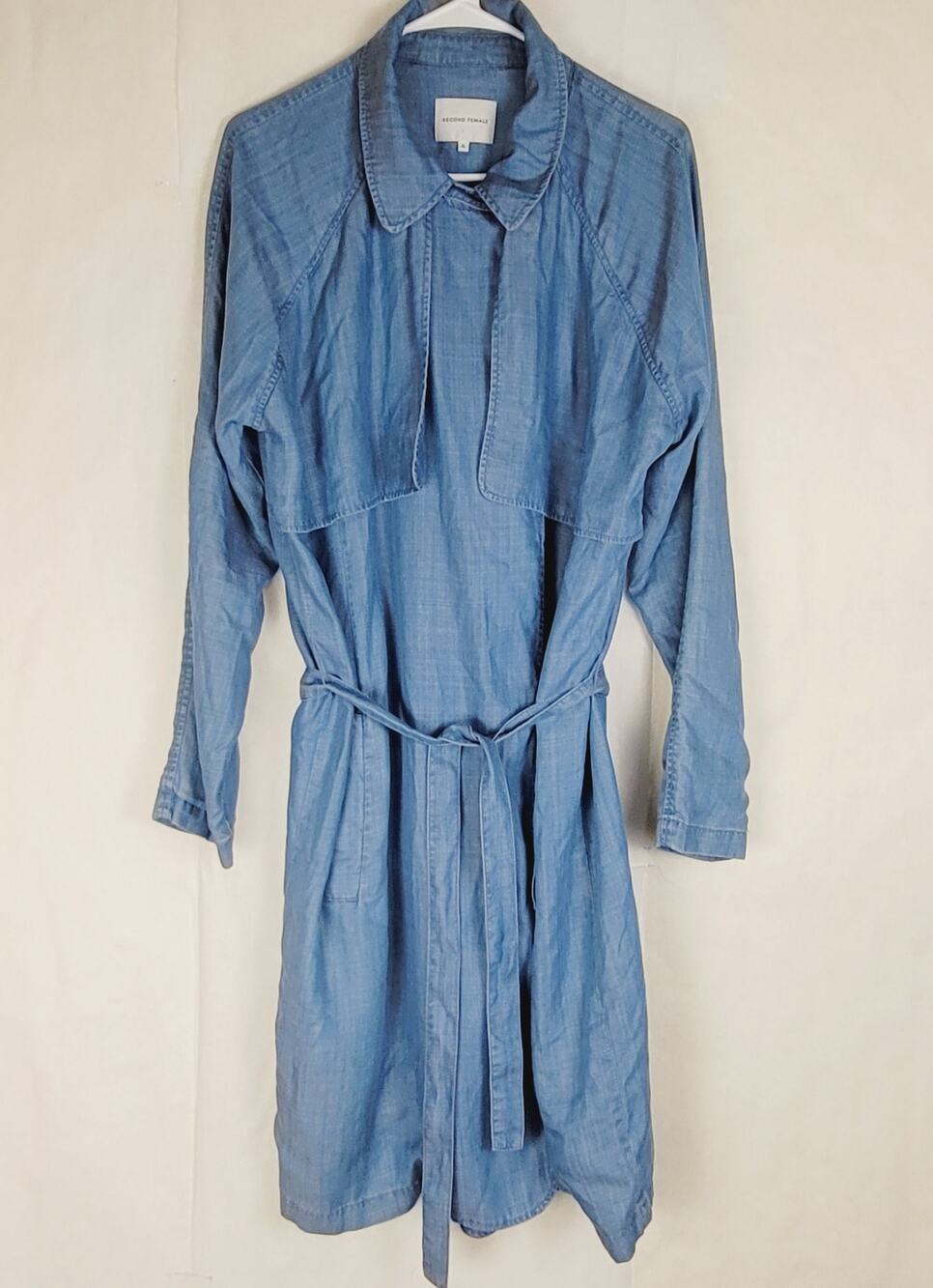 Second Female blue chambray belted trench coat Size XL Coastal Preppy Old Money